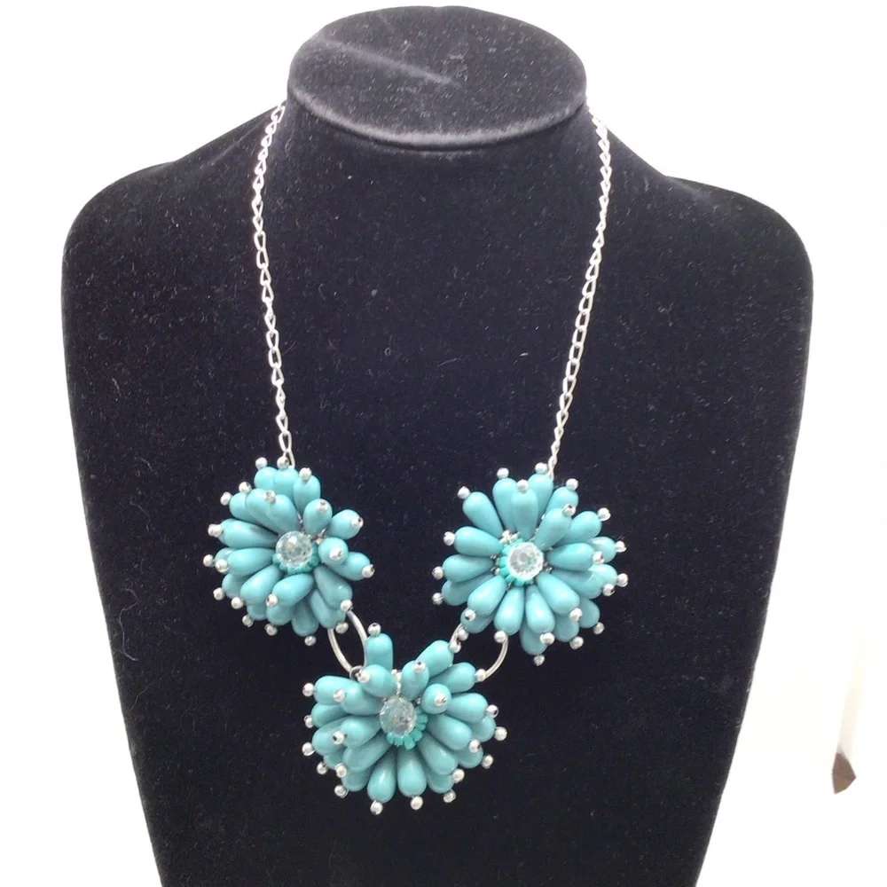 Accessory Connection Teal Floral Beaded Statement Matinee Necklace & Earring Set